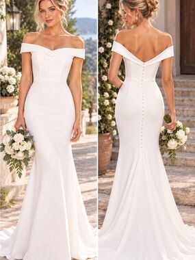 Lulus Arienne White Off the Shoulder Mermaid Wedding Dress Size S NWT